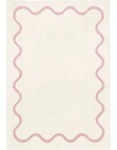 Juliana Wiggle Bordered Washable Rug in Cream