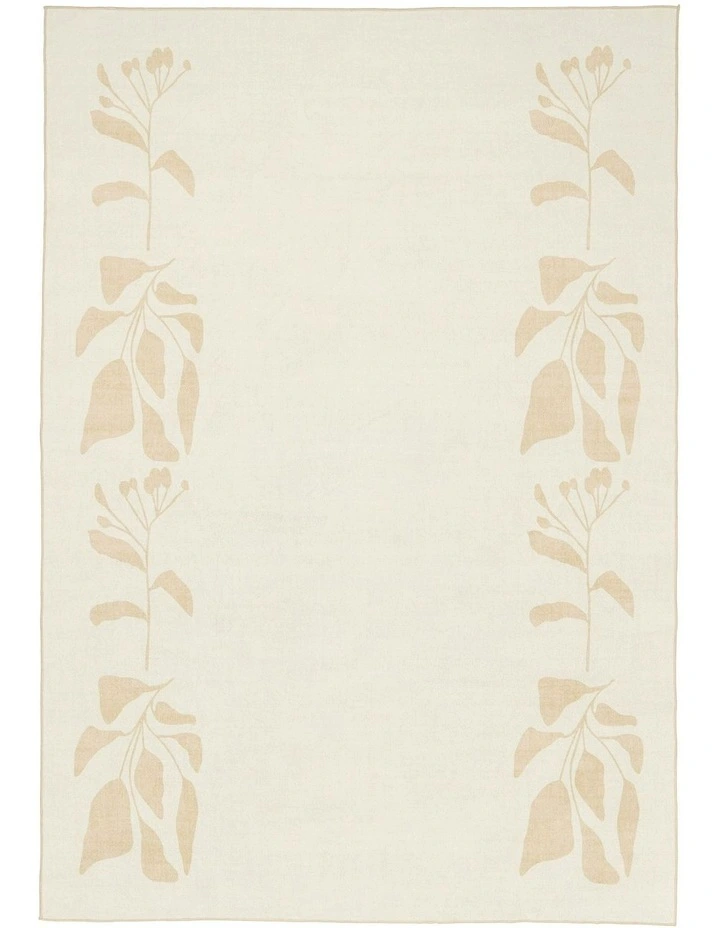 Eugenie Botanical Border Washable Rug in Neutral image 1