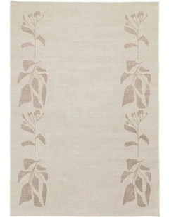 Solange Botanical Border Washable Rug in Brown