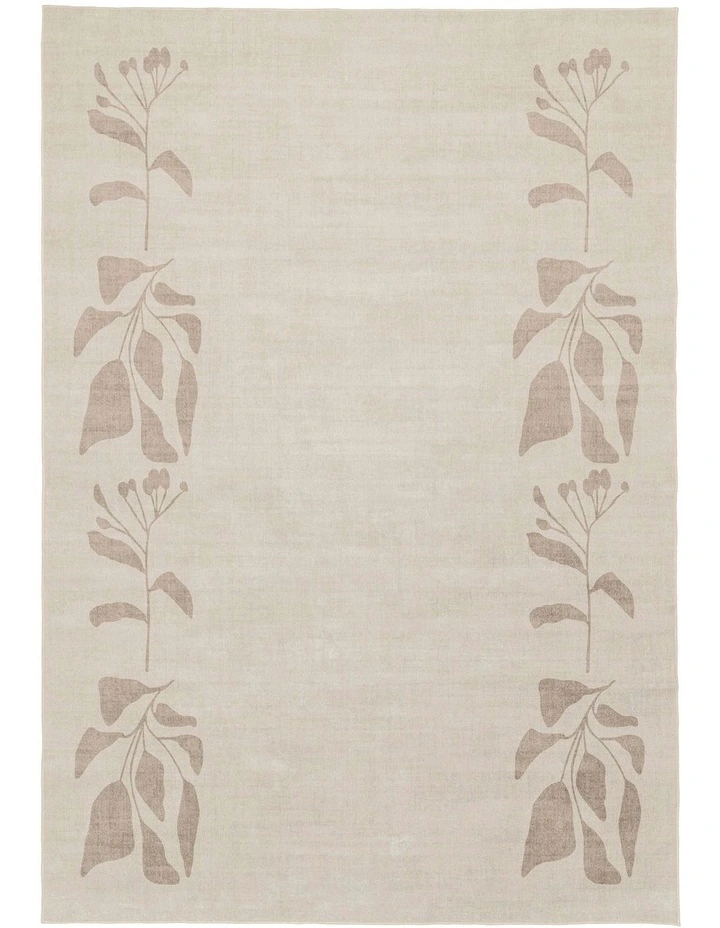 Solange Botanical Border Washable Rug in Brown image 1