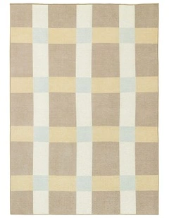 Nice Checkered Indoor Outdoor Rug in Beige Sand/Sky Blue