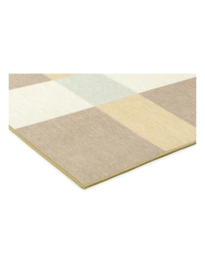 Nice Checkered Indoor Outdoor Rug in Beige Sand/Sky Blue image 2