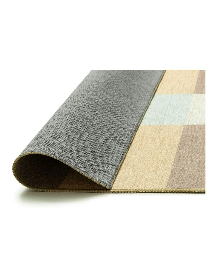 Nice Checkered Indoor Outdoor Rug in Beige Sand/Sky Blue image 4