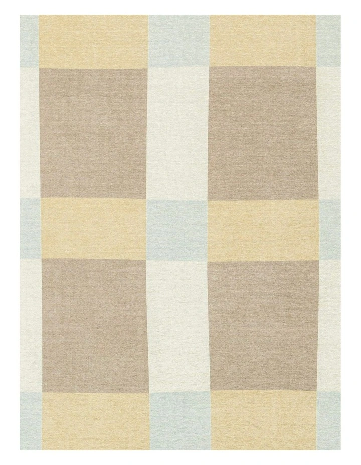 Nice Checkered Indoor Outdoor Rug in Beige Sand/Sky Blue image 5