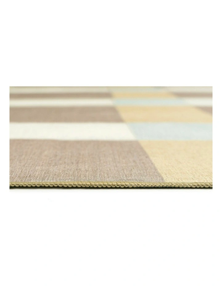 Nice Checkered Indoor Outdoor Rug in Beige Sand/Sky Blue image 6