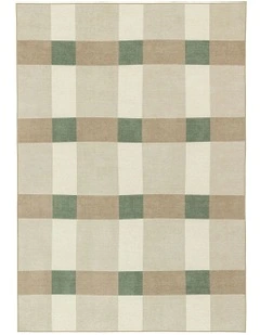 Forio Checkered Indoor Outdoor Rug in Beige Ivory and Olive Green
