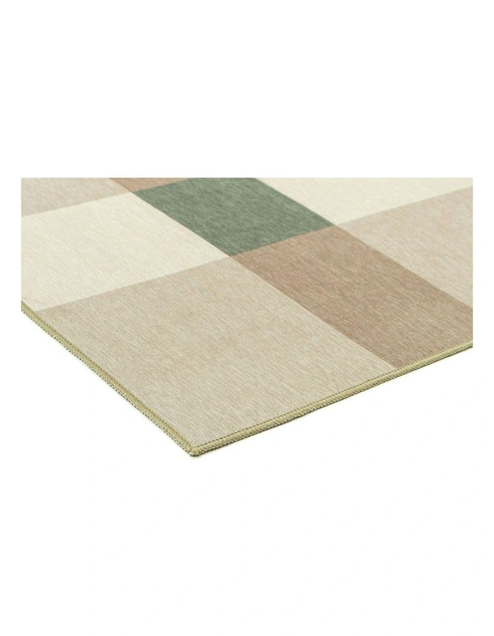 Forio Checkered Indoor Outdoor Rug in Beige Ivory and Olive Green image 2