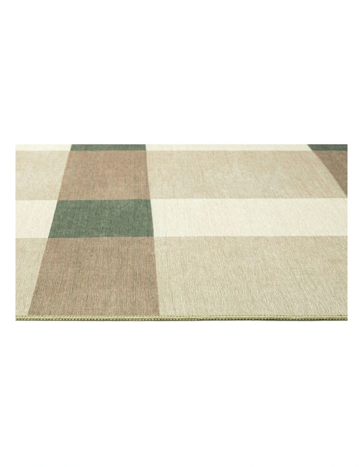 Forio Checkered Indoor Outdoor Rug in Beige Ivory and Olive Green image 3