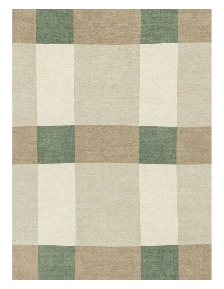 Forio Checkered Indoor Outdoor Rug in Beige Ivory and Olive Green image 5