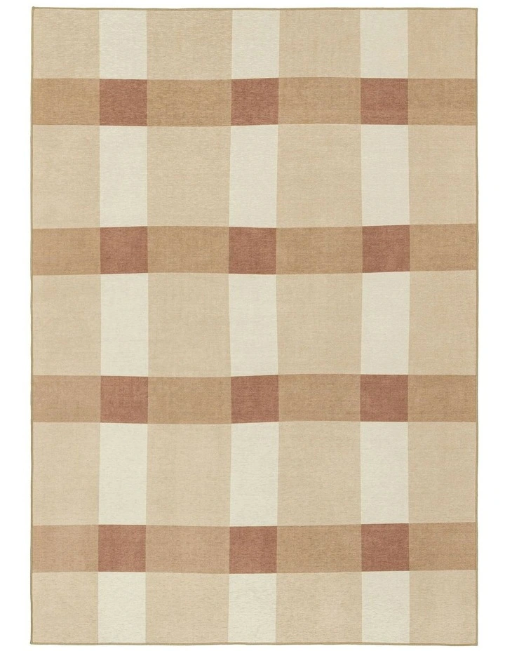 Lucca Checkered Indoor Outdoor Rug in Beige Ivory/Terracotta image 1