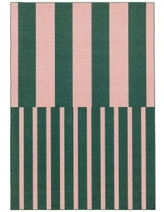 Marilyn Striped Indoor Outdoor Rug in Deep Forest Green/Blush Pink
