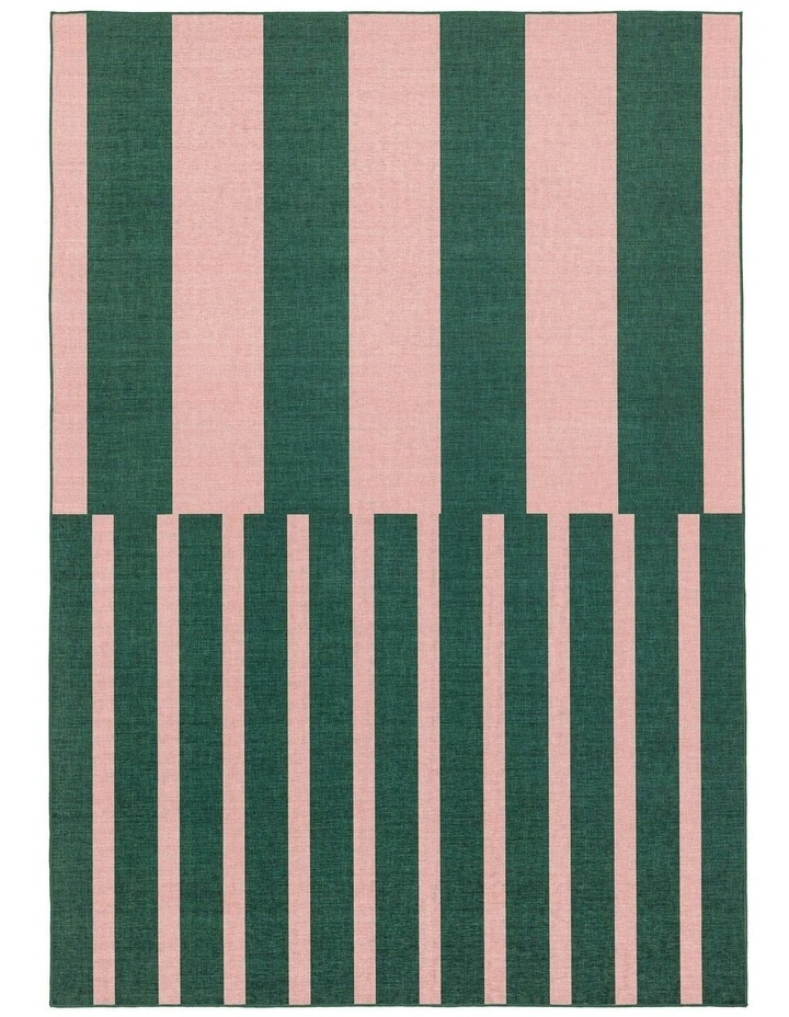 Marilyn Striped Indoor Outdoor Rug in Deep Forest Green/Blush Pink image 1