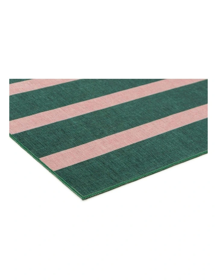 Marilyn Striped Indoor Outdoor Rug in Deep Forest Green/Blush Pink image 2