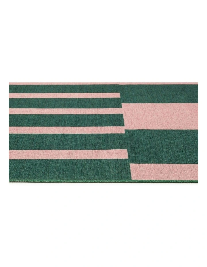Marilyn Striped Indoor Outdoor Rug in Deep Forest Green/Blush Pink image 3