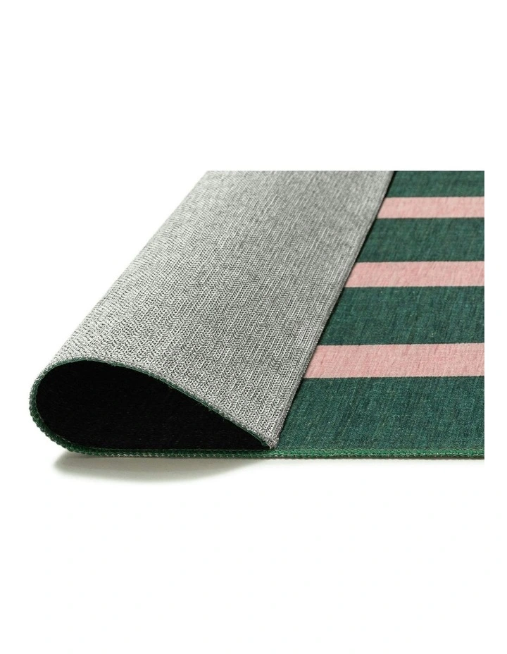 Marilyn Striped Indoor Outdoor Rug in Deep Forest Green/Blush Pink image 4