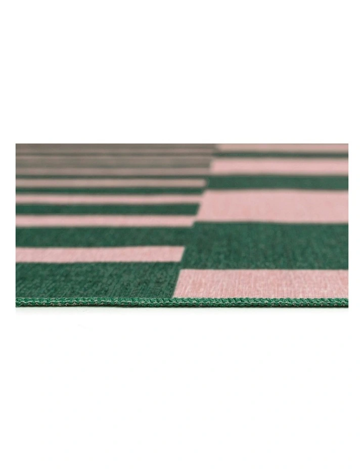 Marilyn Striped Indoor Outdoor Rug in Deep Forest Green/Blush Pink image 6