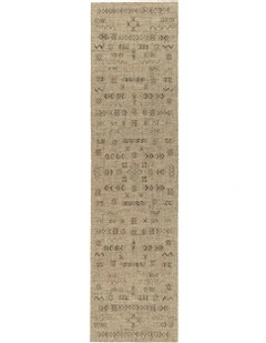 Loom Tribal Pattern Indoor Outdoor Runner Rug in Sand Beige and Stone