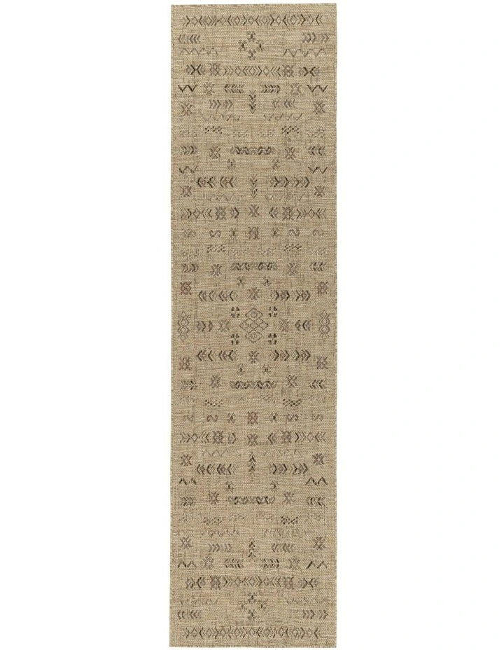 Loom Tribal Pattern Indoor Outdoor Runner Rug in Sand Beige and Stone image 1