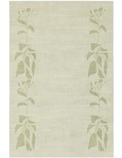 Glaiza Botanical Border Washable Rug in Green