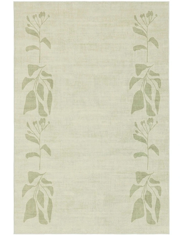 Glaiza Botanical Border Washable Rug in Green image 1