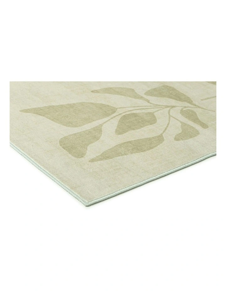 Glaiza Botanical Border Washable Rug in Green image 2