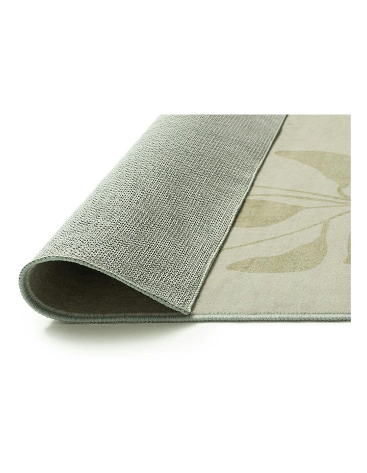 Glaiza Botanical Border Washable Rug in Green image 4