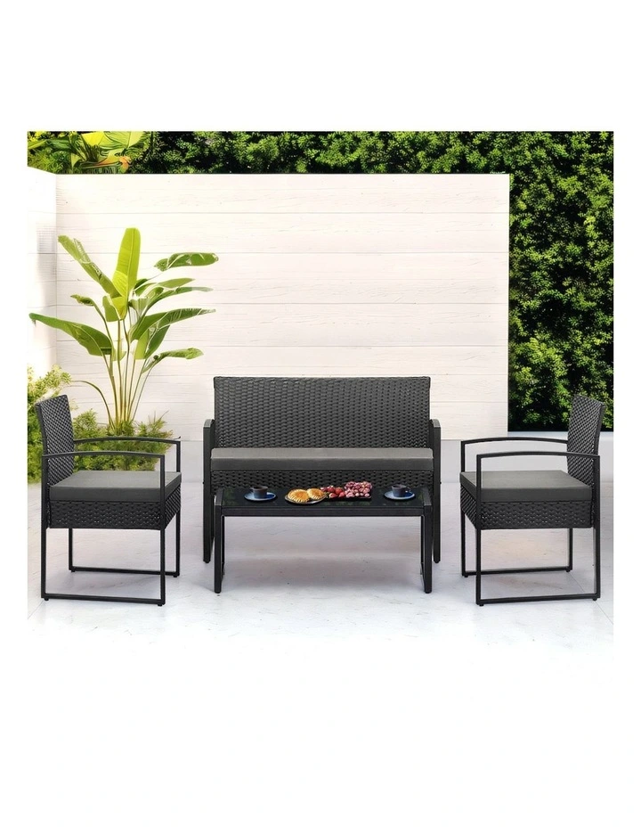 Groverdi Outdoor Wicker Dining Set Pieces in Brown/Beige image 2