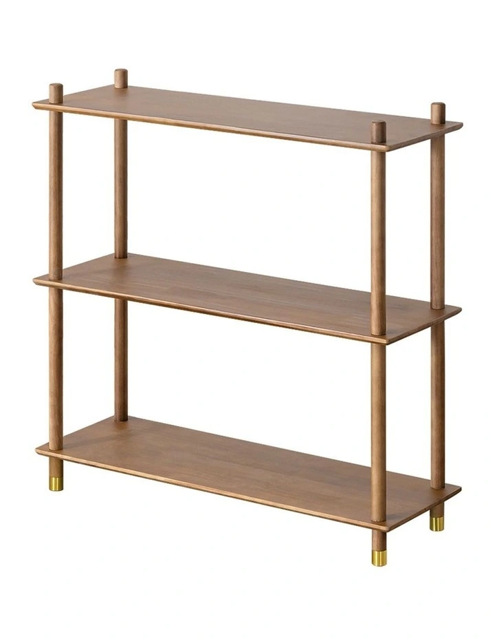 3-Tier Wooden Storage Stand Shelves With Brass Feet 90cm in Walnut image 1