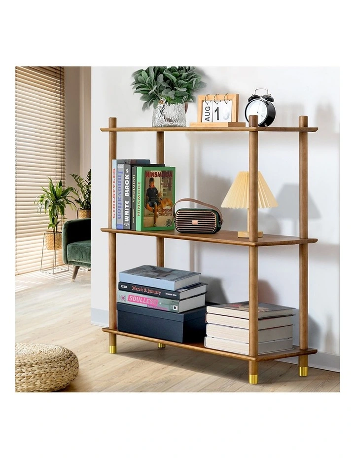 3-Tier Wooden Storage Stand Shelves With Brass Feet 90cm in Walnut image 2