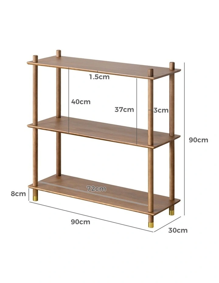 3-Tier Wooden Storage Stand Shelves With Brass Feet 90cm in Walnut image 3