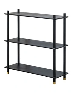 3-Tier Wooden Storage Stand Shelves With Brass Feet 90cm in Black