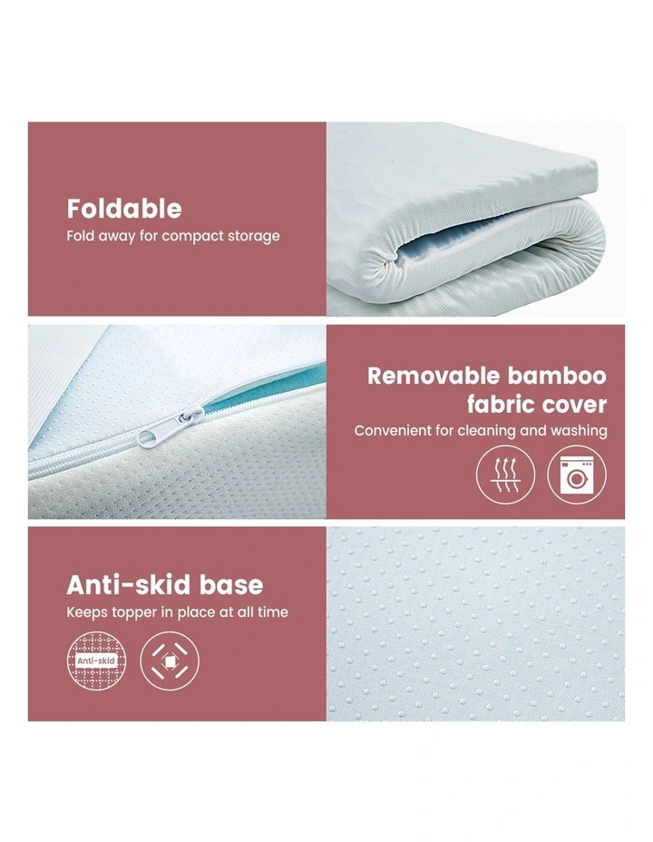 Memory Foam Mattress Topper Queen 5cm 7-Zone in Blue image 7