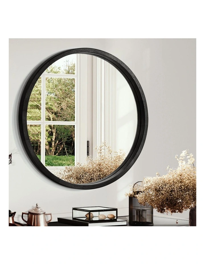 Wooden Round Makeup Mirror 60cm in Black image 2
