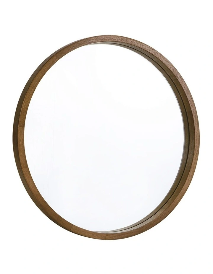 Wooden Wall Round Mirror 80cm in Natural image 1
