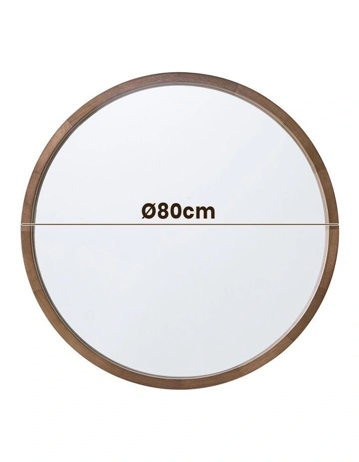 Wooden Wall Round Mirror 80cm in Natural image 3