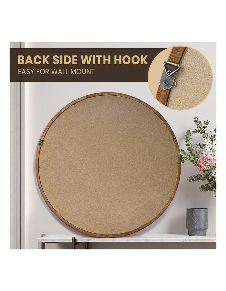 Wooden Wall Round Mirror 80cm in Natural image 4