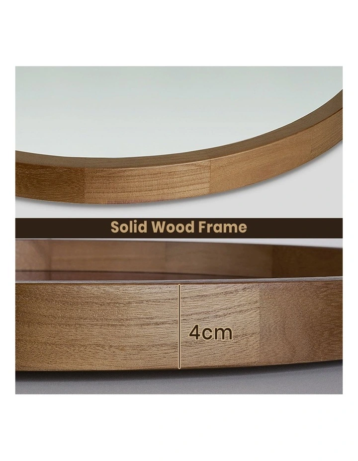 Wooden Wall Round Mirror 80cm in Natural image 5