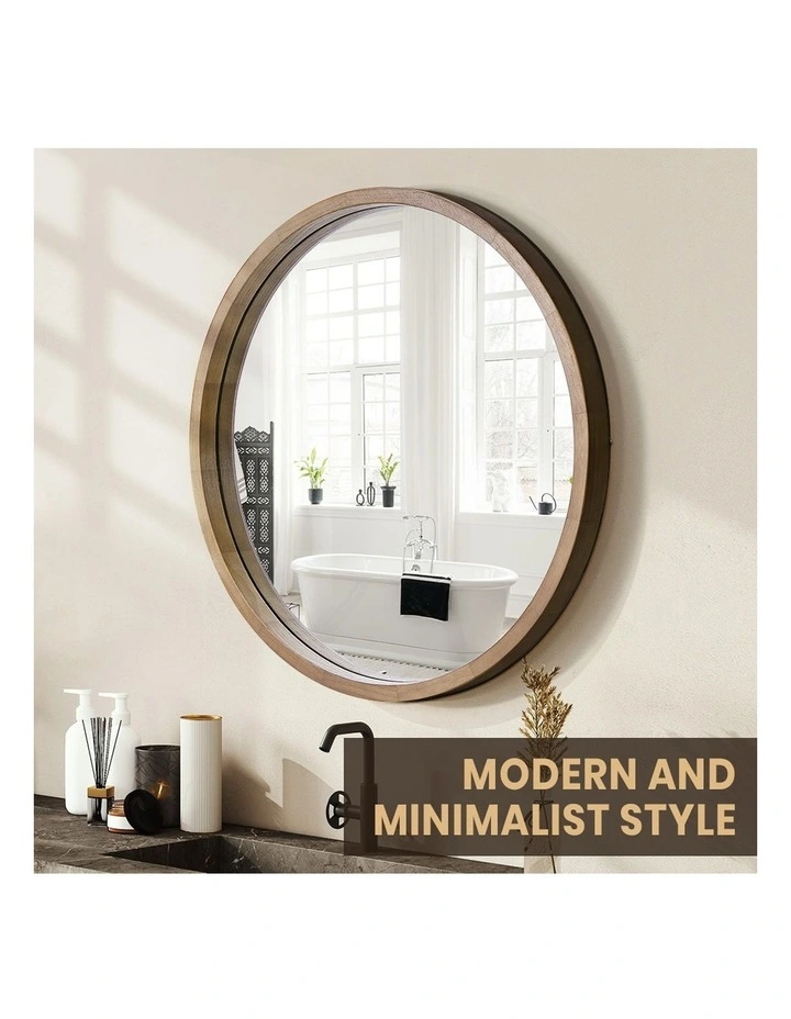 Wooden Wall Round Mirror 80cm in Natural image 6