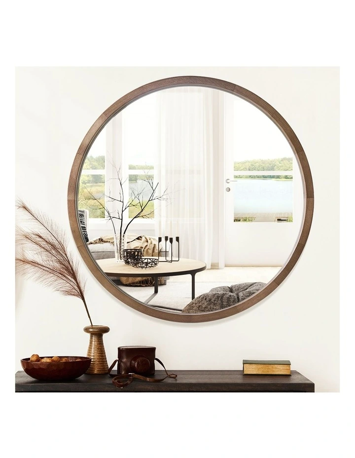 Wooden Wall Round Mirror 80cm in Natural image 7