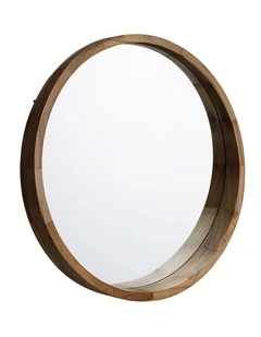 Wooden Wall Flat Round Mirror 80cm in Natural