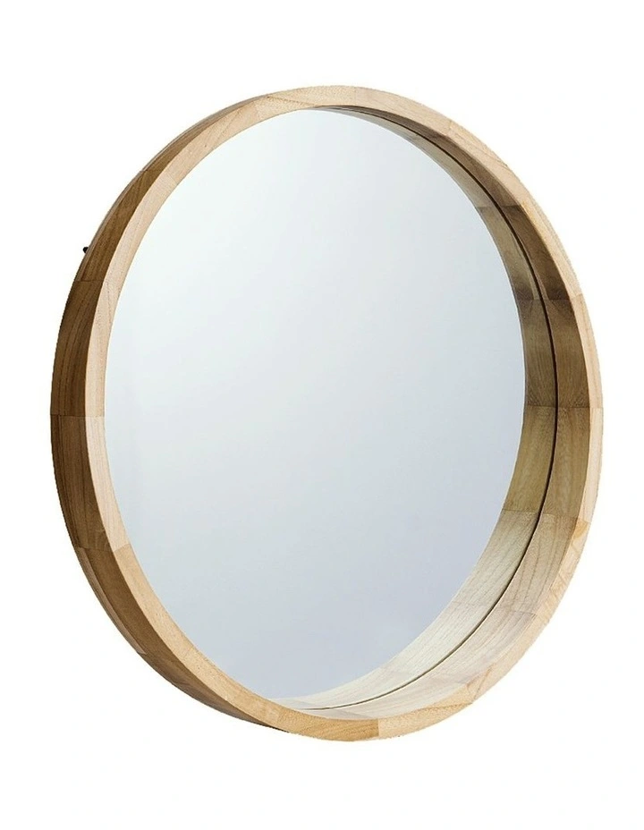 Wooden Wall Round Mirror 60cm in Natural image 1