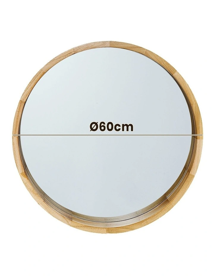 Wooden Wall Round Mirror 60cm in Natural image 3
