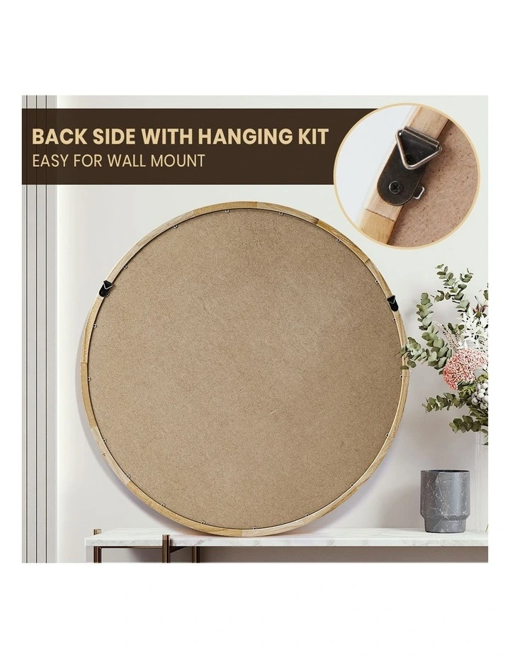 Wooden Wall Round Mirror 60cm in Natural image 4