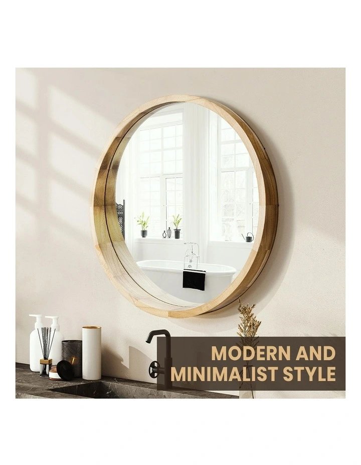 Wooden Wall Round Mirror 60cm in Natural image 6