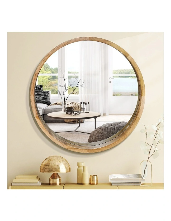 Wooden Wall Round Mirror 60cm in Natural image 7