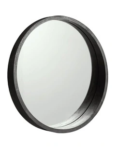 Wooden Wall Round Mirror 60cm in Black