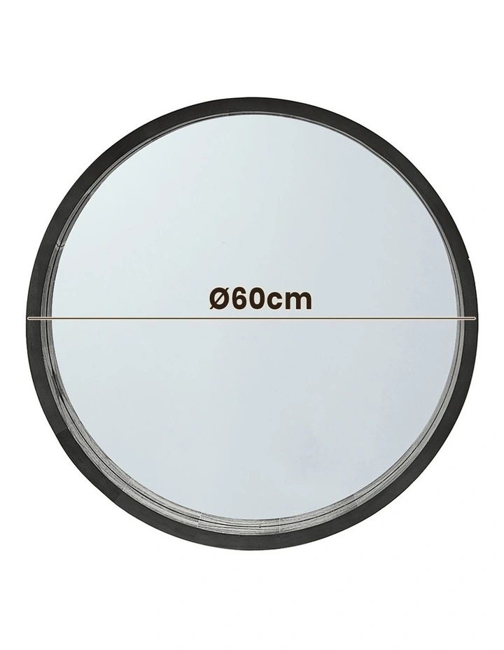 Wooden Wall Round Mirror 60cm in Black image 3