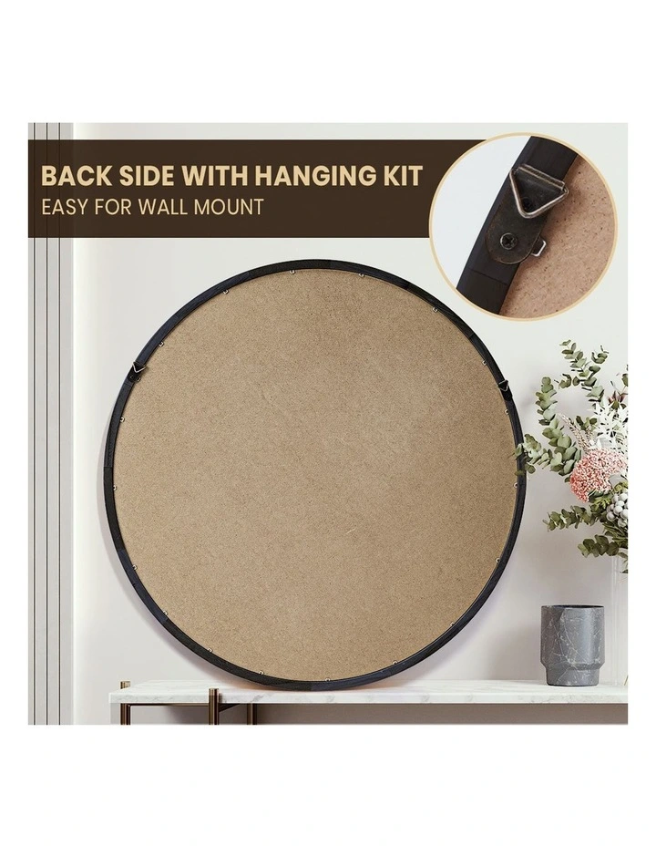 Wooden Wall Round Mirror 60cm in Black image 4