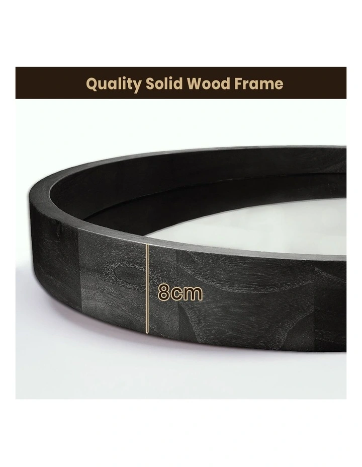 Wooden Wall Round Mirror 60cm in Black image 5