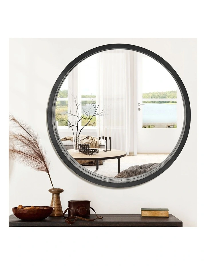 Wooden Wall Round Mirror 60cm in Black image 7